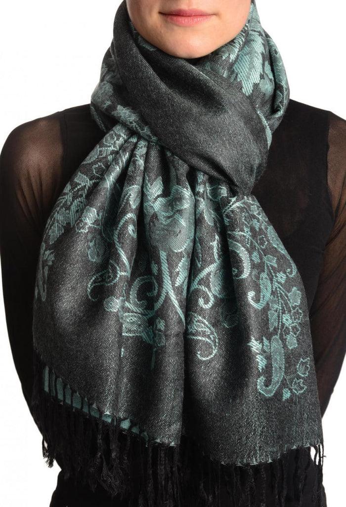 liss kiss Roses Frame On Caledon Green Pashmina With Tassels - Scarf