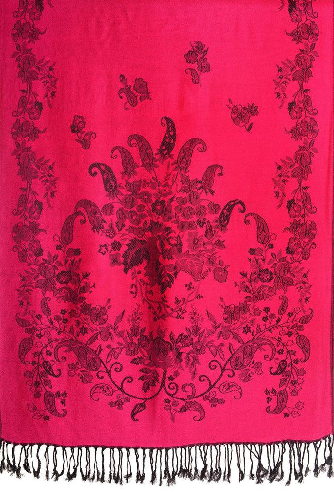 Liss Kiss Roses Frame On Magenta Pink Pashmina With Tassels - Scarf