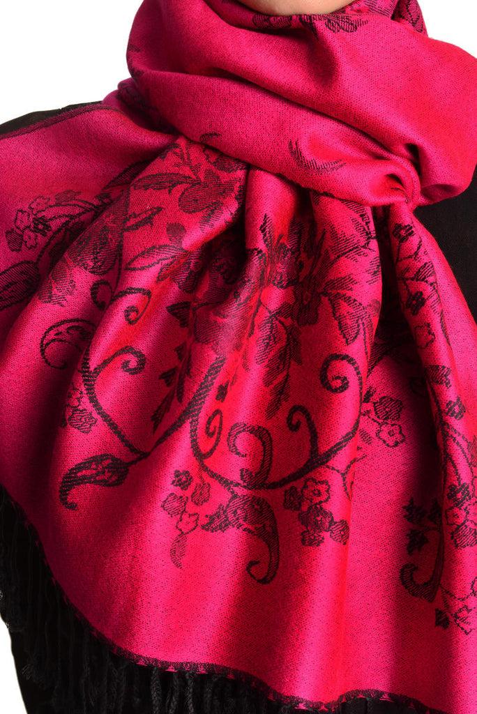 Liss Kiss Roses Frame On Magenta Pink Pashmina With Tassels - Scarf
