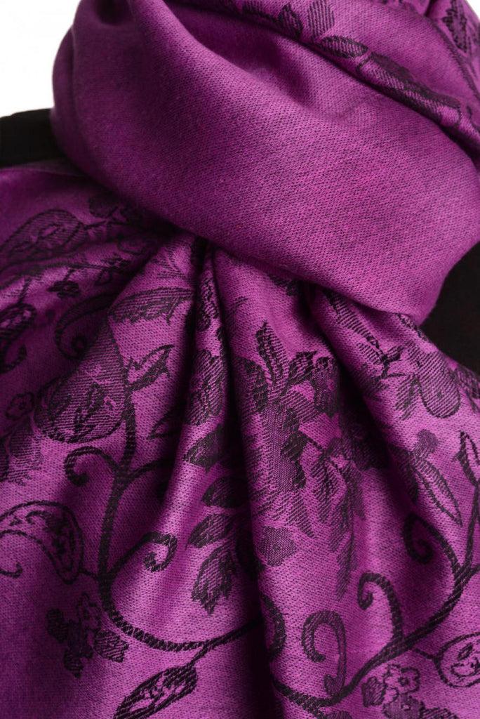 Liss Kiss Roses Frame On Orchid Purple Pashmina With Tassels - Scarf