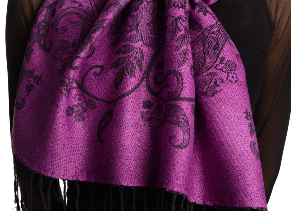 Liss Kiss Roses Frame On Orchid Purple Pashmina With Tassels - Scarf