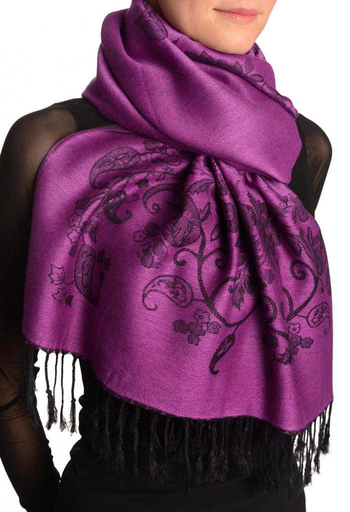 Liss Kiss Roses Frame On Orchid Purple Pashmina With Tassels - Scarf