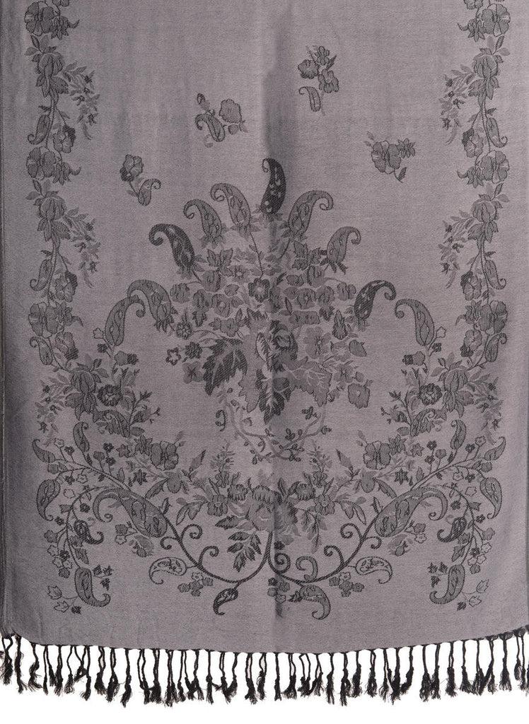 Liss Kiss Roses Frame On Pewter Grey Pashmina With Tassels - Scarf