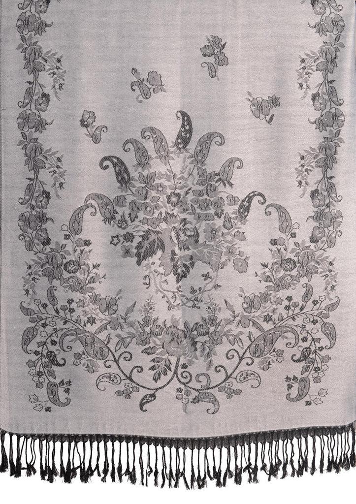 Liss Kiss Roses Frame On Silver Grey Pashmina With Tassels - Scarf