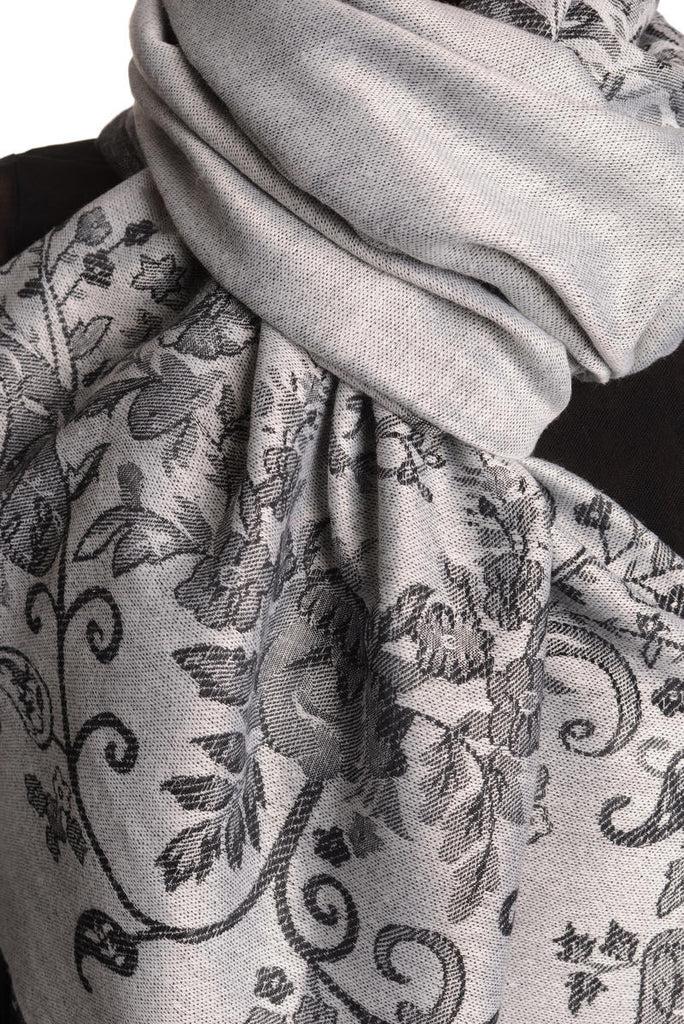 Liss Kiss Roses Frame On Silver Grey Pashmina With Tassels - Scarf