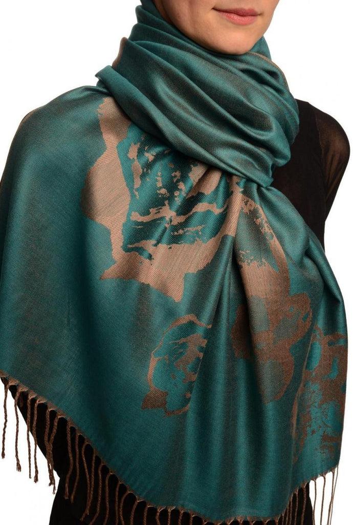 Liss Kiss Roses On Cerulean Blue Pashmina Feel With Tassels - Scarf