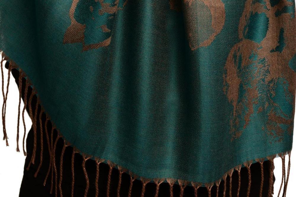 Liss Kiss Roses On Cerulean Blue Pashmina Feel With Tassels - Scarf