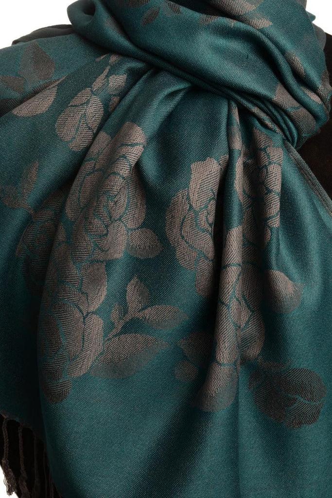 Liss Kiss Roses On Cerulean Blue Pashmina With Tassels - Scarf