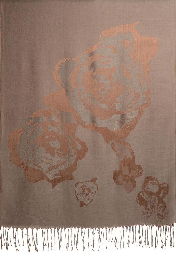 Liss Kiss Roses On Dark Grey Pashmina Feel With Tassels - Scarf