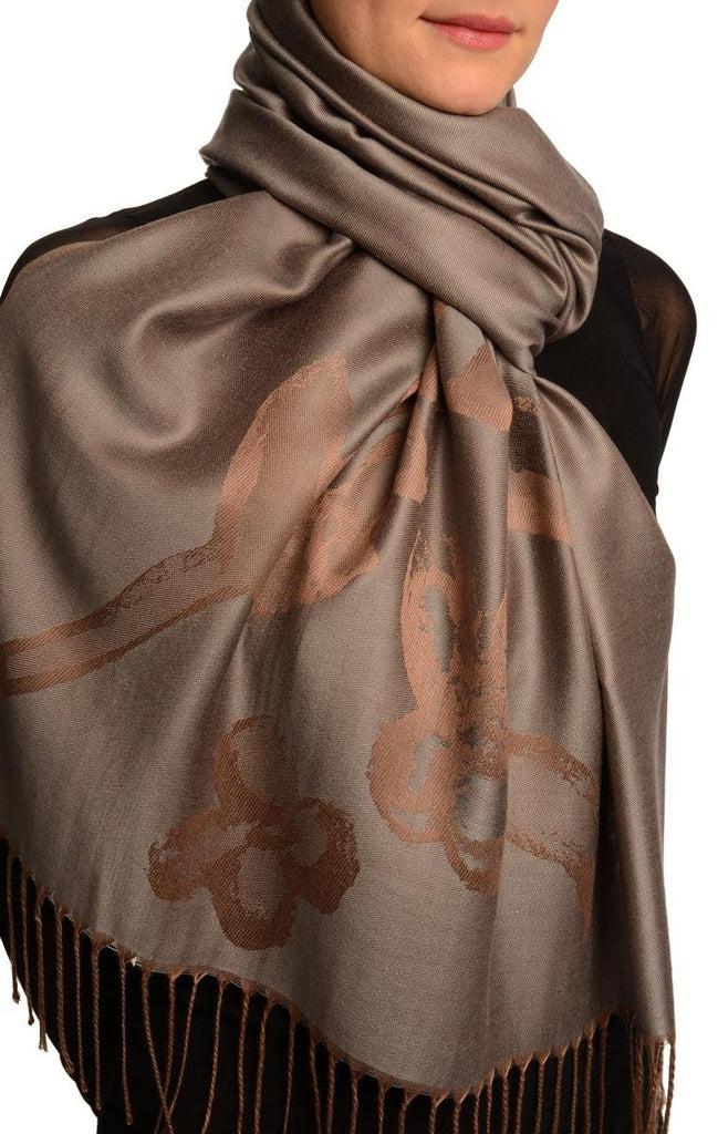 Liss Kiss Roses On Dark Grey Pashmina Feel With Tassels - Scarf