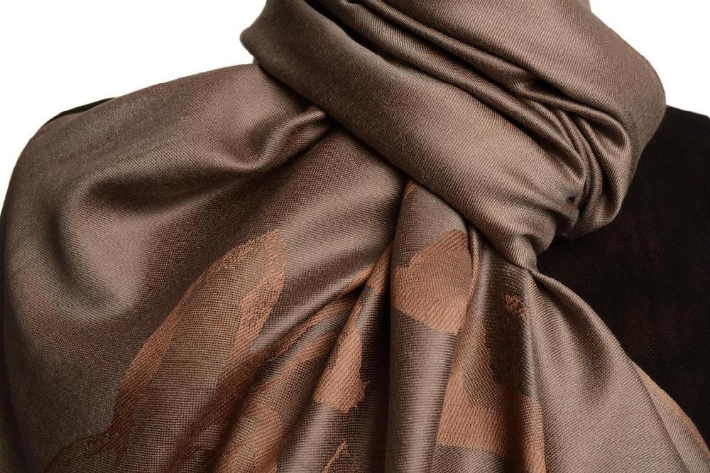 Liss Kiss Roses On Dark Grey Pashmina Feel With Tassels - Scarf