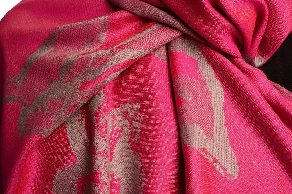 Liss Kiss Roses On Fuchsia Pink Pashmina Feel With Tassels - Scarf