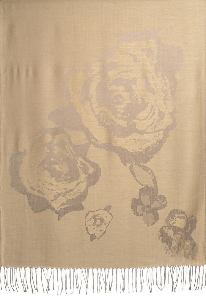 Liss Kiss Roses On Grey Pashmina Feel With Tassels - Scarf