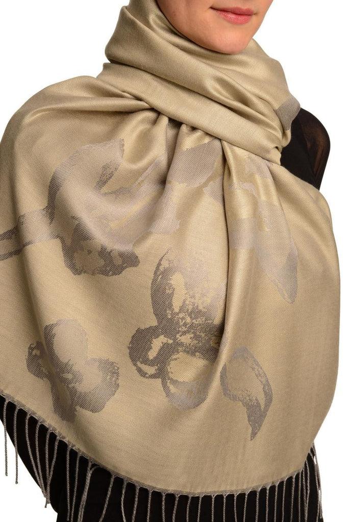 Liss Kiss Roses On Grey Pashmina Feel With Tassels - Scarf