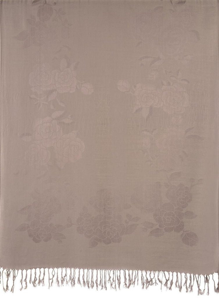 Liss Kiss Roses On Grey Pashmina With Tassels - Scarf