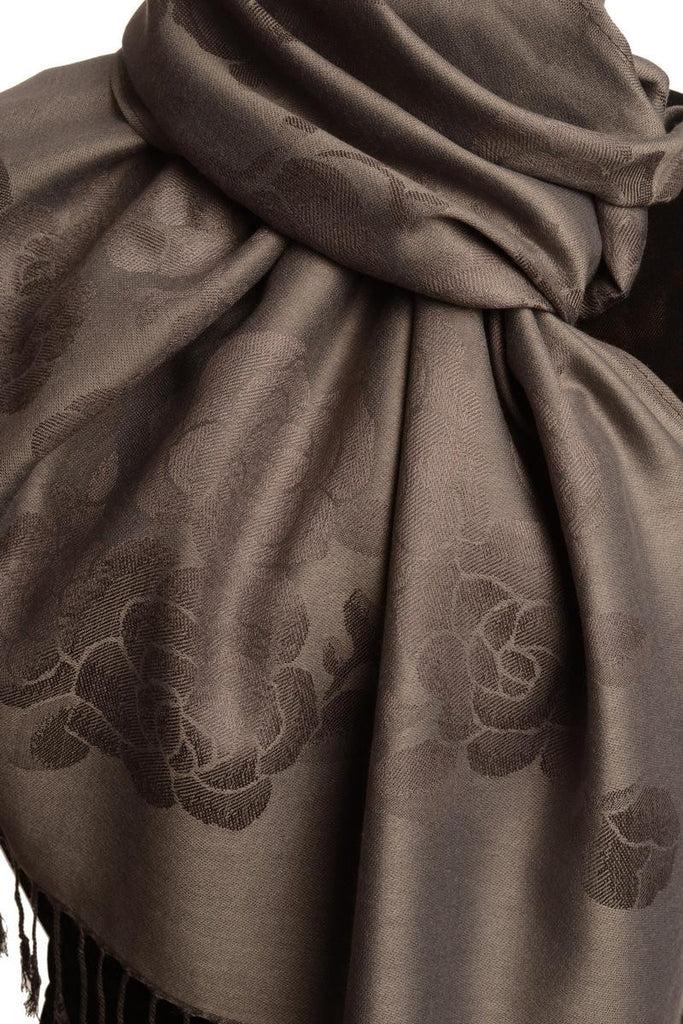 Liss Kiss Roses On Grey Pashmina With Tassels - Scarf