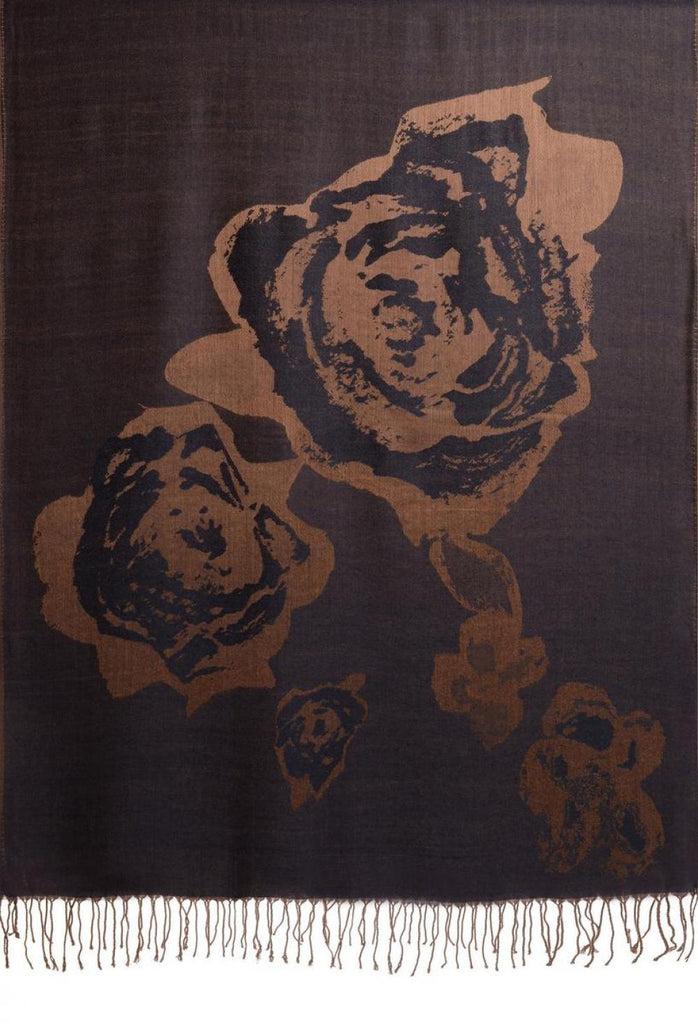 Liss Kiss Roses On Midnight Blue Pashmina Feel With Tassels - Scarf