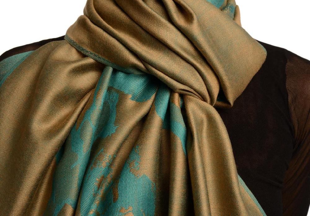 Liss Kiss Roses On Mocha Beige Pashmina Feel With Tassels - Scarf