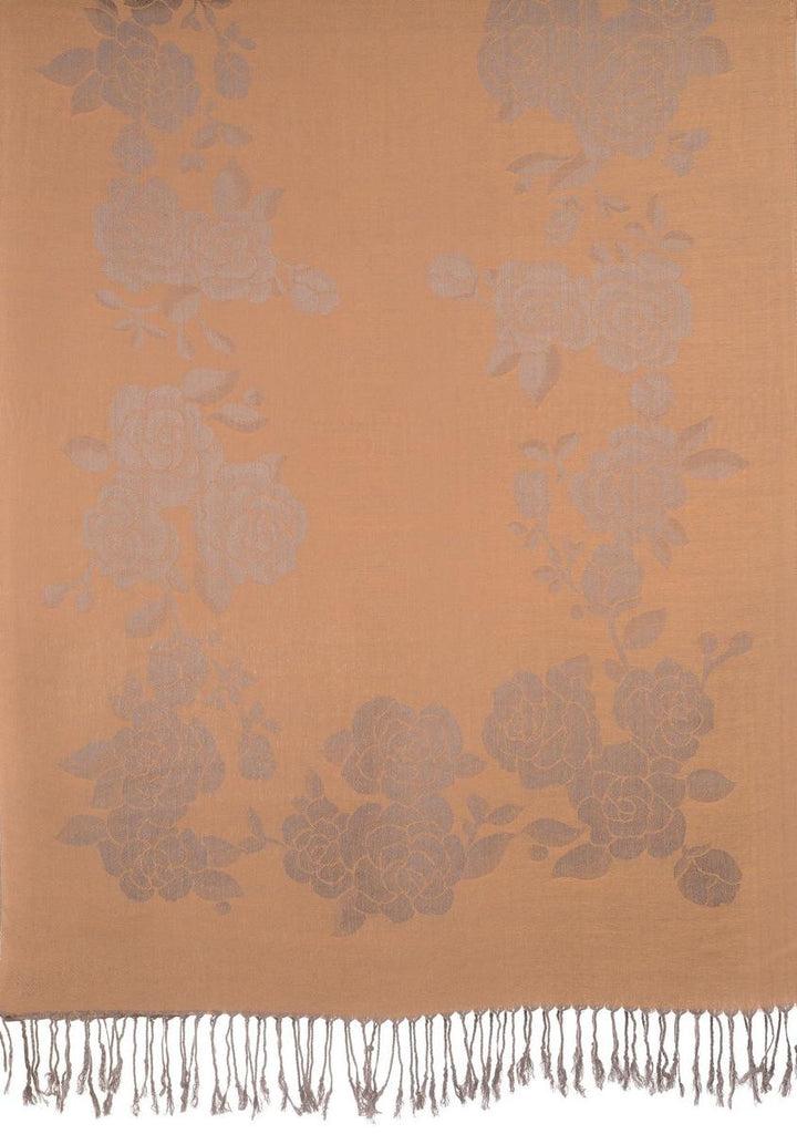 Liss Kiss Roses On Mocha Pashmina With Tassels - Scarf