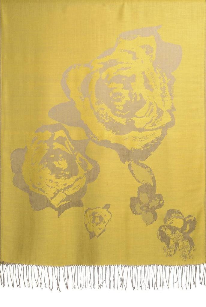 Liss Kiss Roses On Pear Green Pashmina Feel With Tassels - Scarf