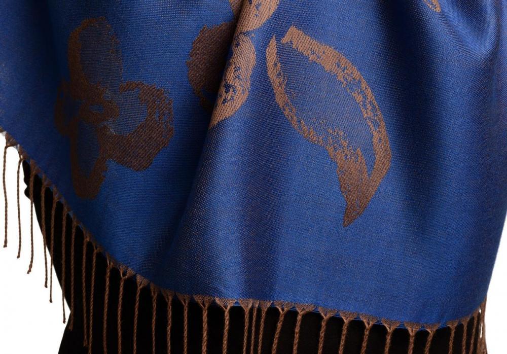 Liss Kiss Roses On Persian Blue Pashmina Feel With Tassels - Scarf
