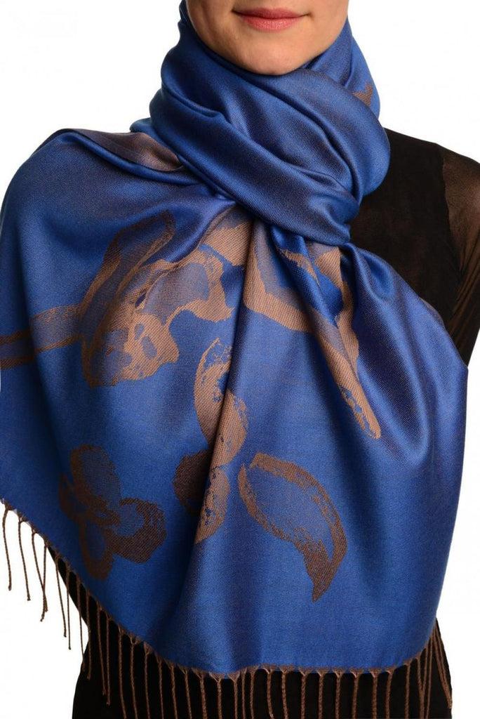 liss kiss Roses On Persian Blue Pashmina Feel With Tassels - Scarf