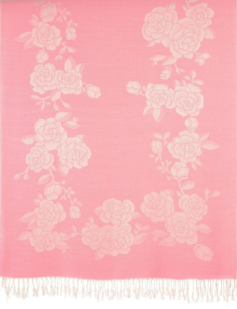 Liss Kiss Roses On Pink Pashmina With Tassels - Scarf