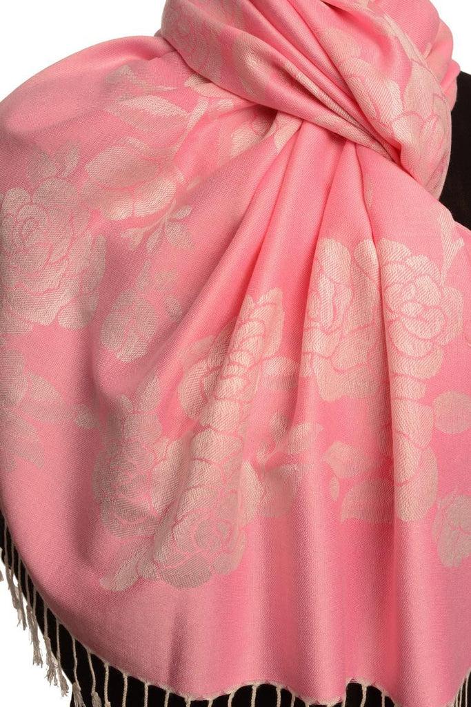 Liss Kiss Roses On Pink Pashmina With Tassels - Scarf