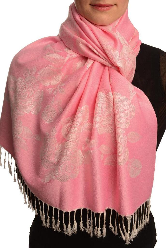 liss kiss Roses On Pink Pashmina With Tassels - Scarf