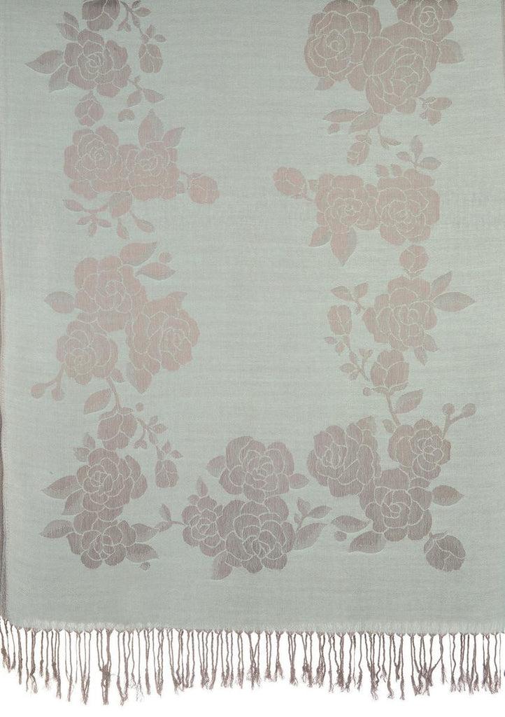 Liss Kiss Roses On Powder Blue Pashmina With Tassels - Scarf