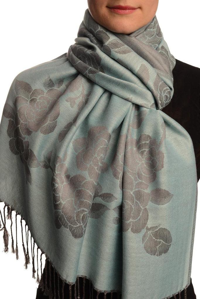 liss kiss Roses On Powder Blue Pashmina With Tassels - Scarf