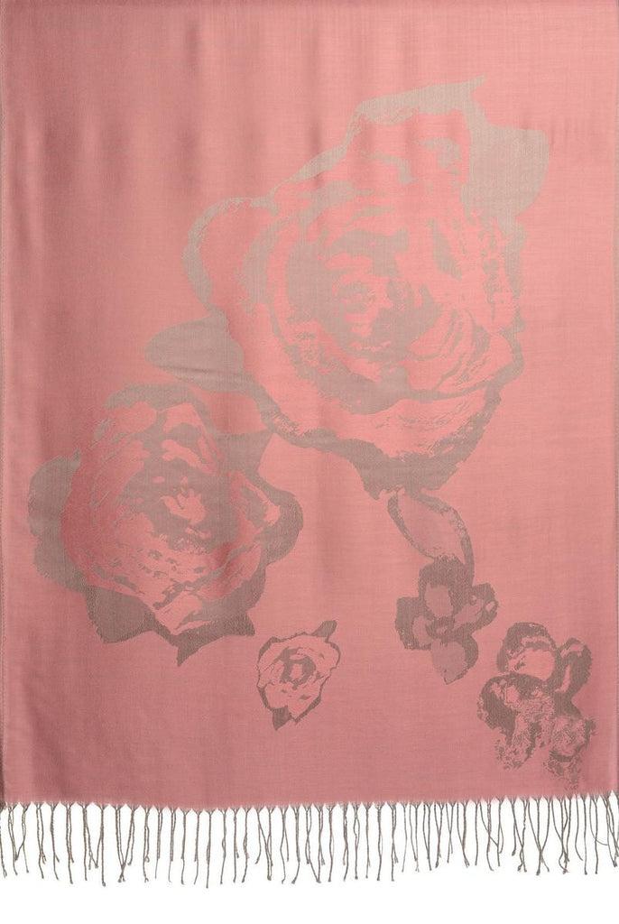 Liss Kiss Roses On Puce Pink Pashmina Feel With Tassels - Scarf