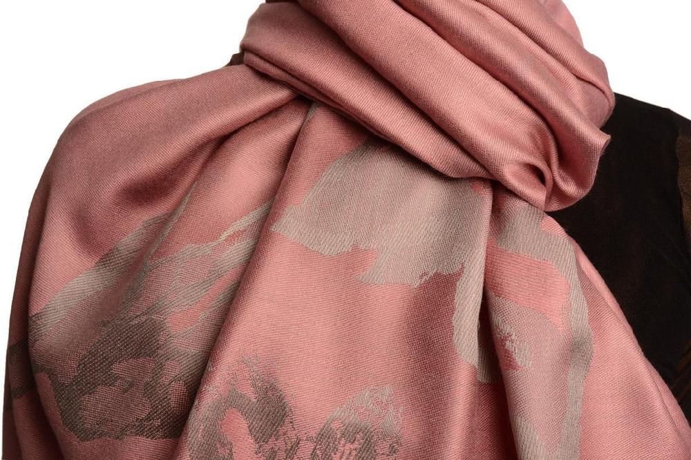 Liss Kiss Roses On Puce Pink Pashmina Feel With Tassels - Scarf