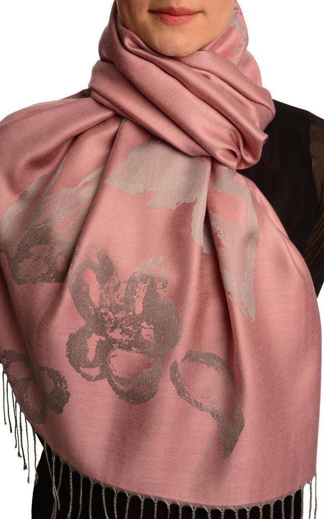 liss kiss Roses On Puce Pink Pashmina Feel With Tassels - Scarf