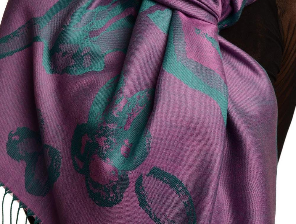 Liss Kiss Roses On Purple Pashmina Feel With Tassels - Scarf