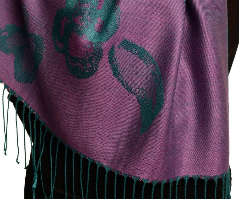 Liss Kiss Roses On Purple Pashmina Feel With Tassels - Scarf