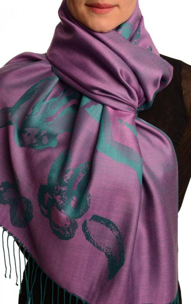 liss kiss Roses On Purple Pashmina Feel With Tassels - Scarf