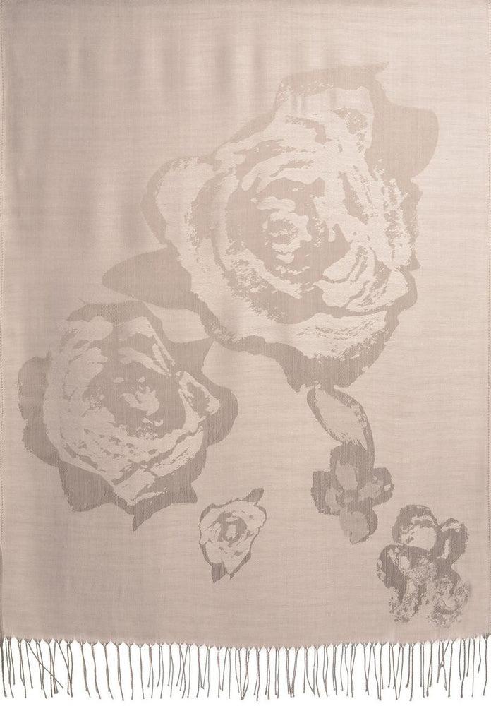 Liss Kiss Roses On Silver Grey Pashmina Feel With Tassels - Scarf
