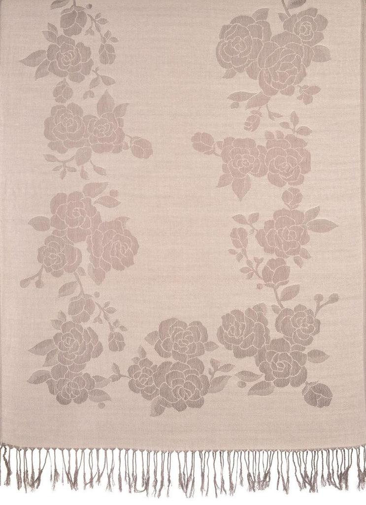 Liss Kiss Roses On Silver Grey Pashmina With Tassels - Scarf