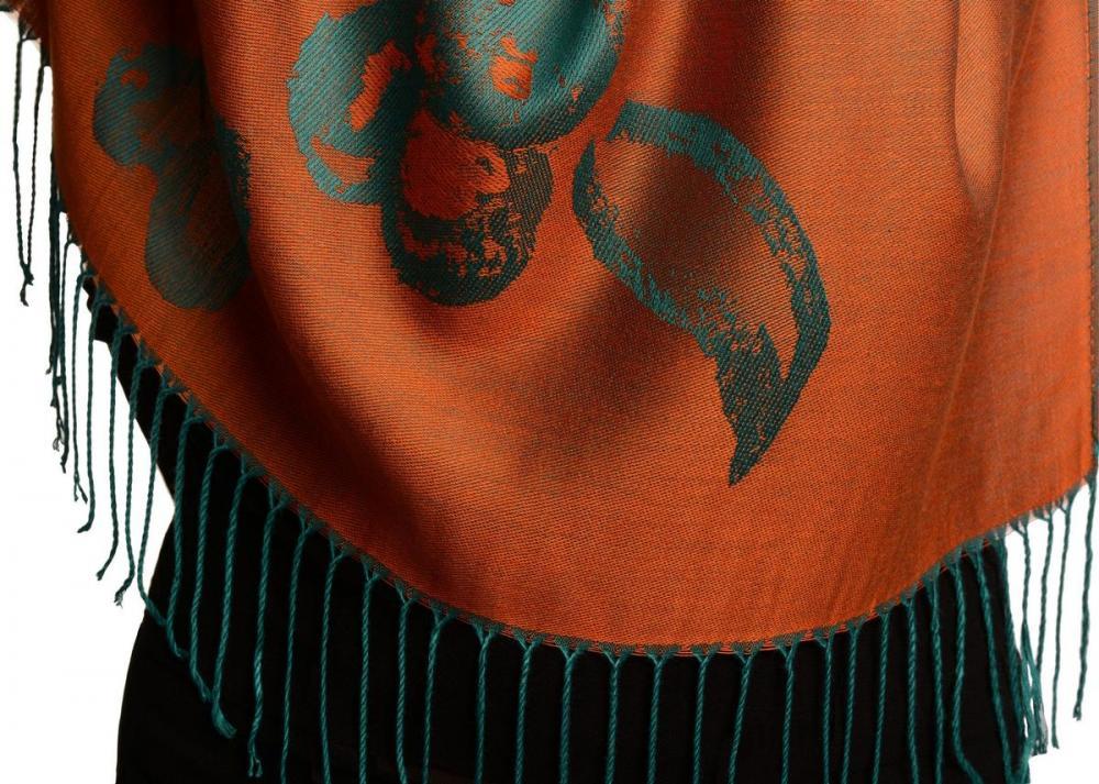 Liss Kiss Roses On Terracotta Pashmina Feel With Tassels - Scarf