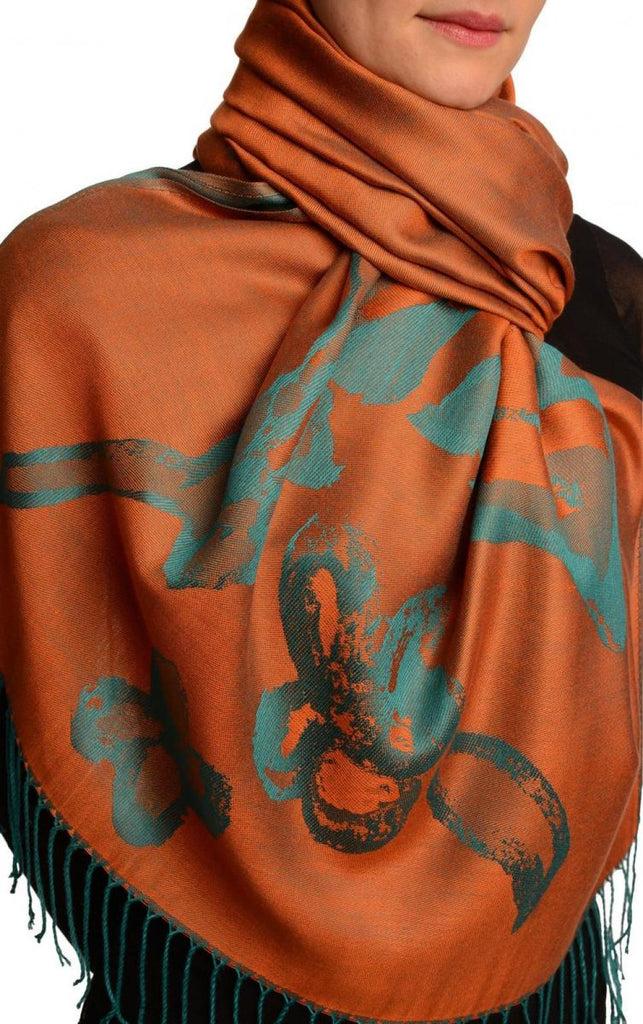 Liss Kiss Roses On Terracotta Pashmina Feel With Tassels - Scarf