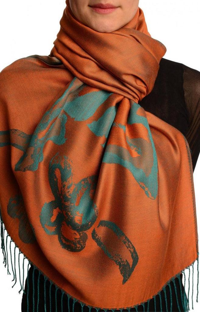 liss kiss Roses On Terracotta Pashmina Feel With Tassels - Scarf