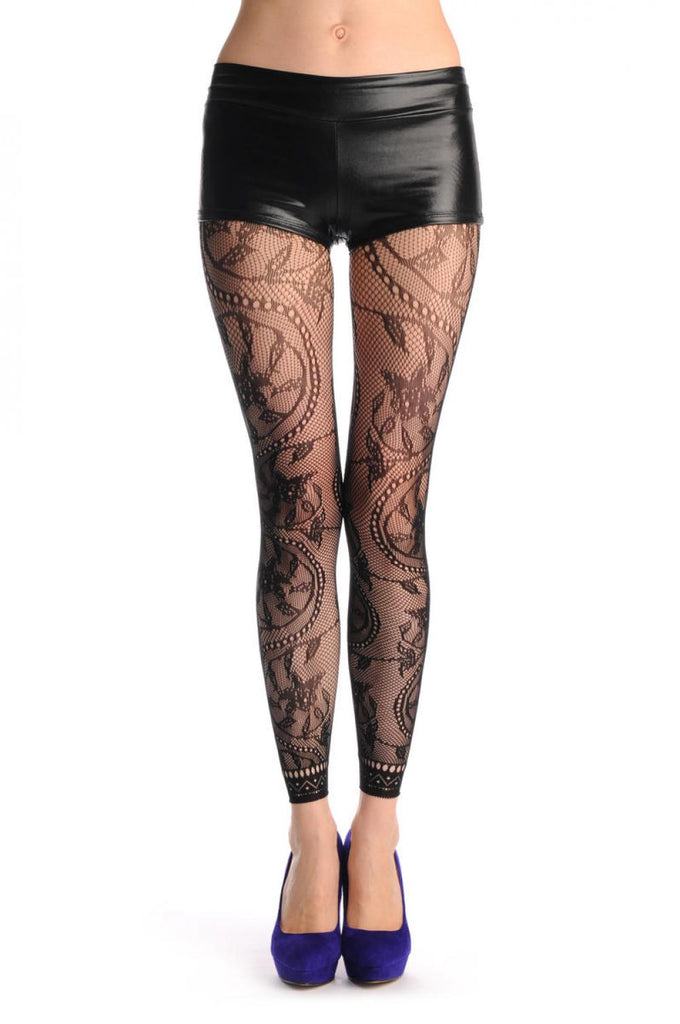Liss Kiss Rounded Pearl Flowers With Lace Trim Footless Fishnet - Tights Footless