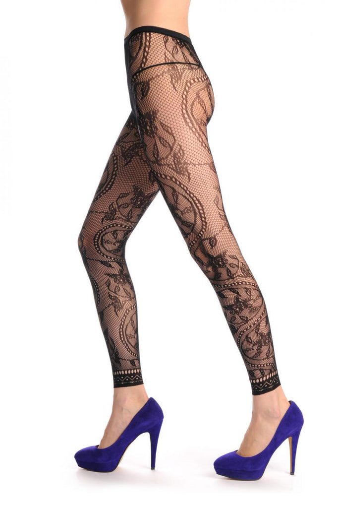 Liss Kiss Rounded Pearl Flowers With Lace Trim Footless Fishnet - Tights Footless