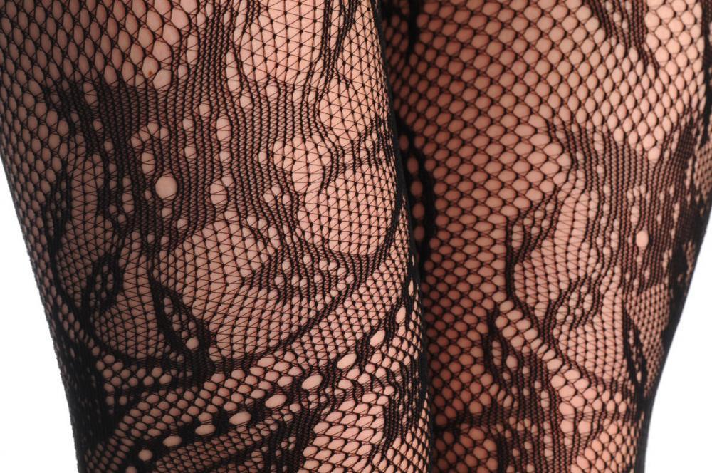 Liss Kiss Rounded Pearl Flowers With Lace Trim Footless Fishnet - Tights Footless