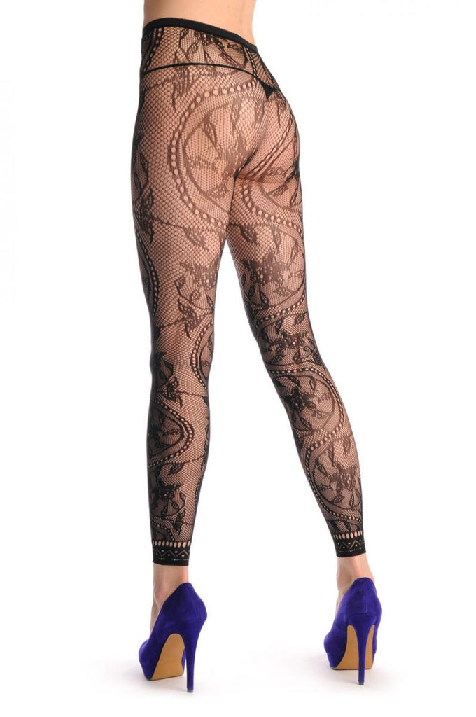 Liss Kiss Rounded Pearl Flowers With Lace Trim Footless Fishnet - Tights Footless