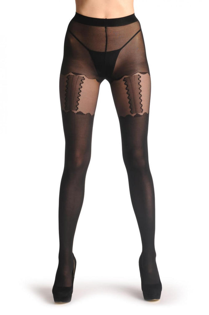 Liss Kiss Rounded Shorts & Front Rounded Suspender Belt - Tights