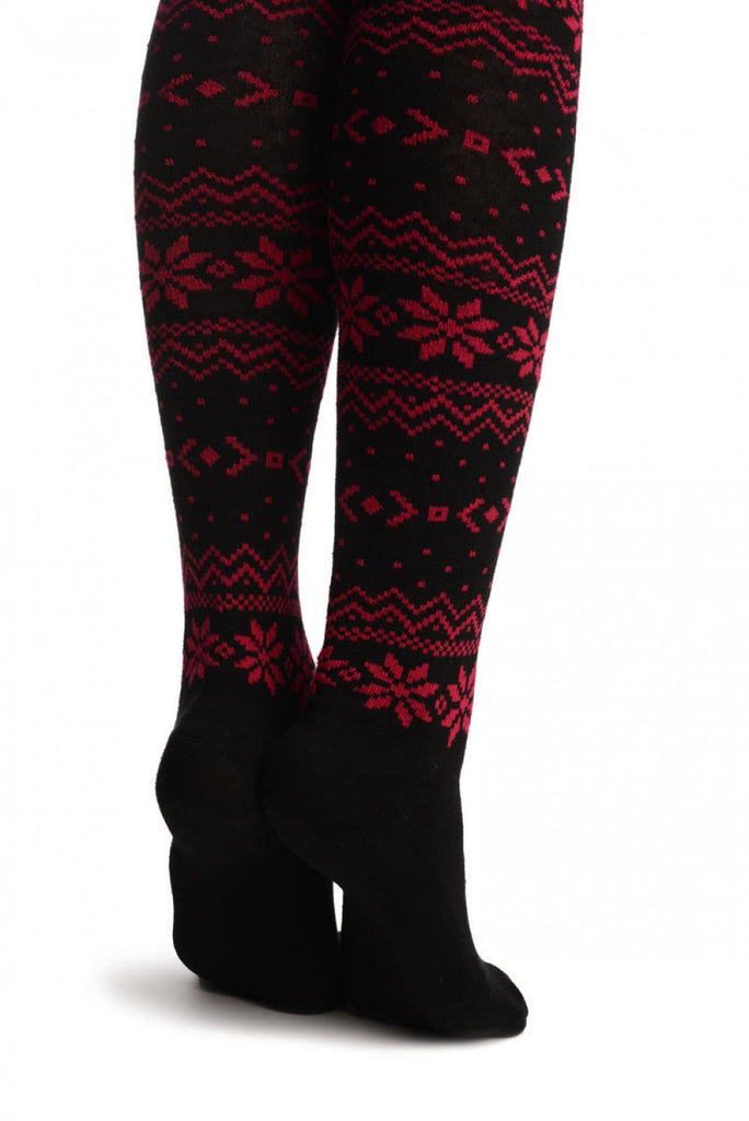 Liss Kiss Ruby Red Nordic Stencil On Black - Over The Knee Socks
