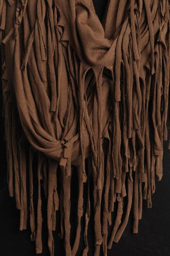 Liss Kiss Russet Brown With Tassels Snood Scarf - Snood