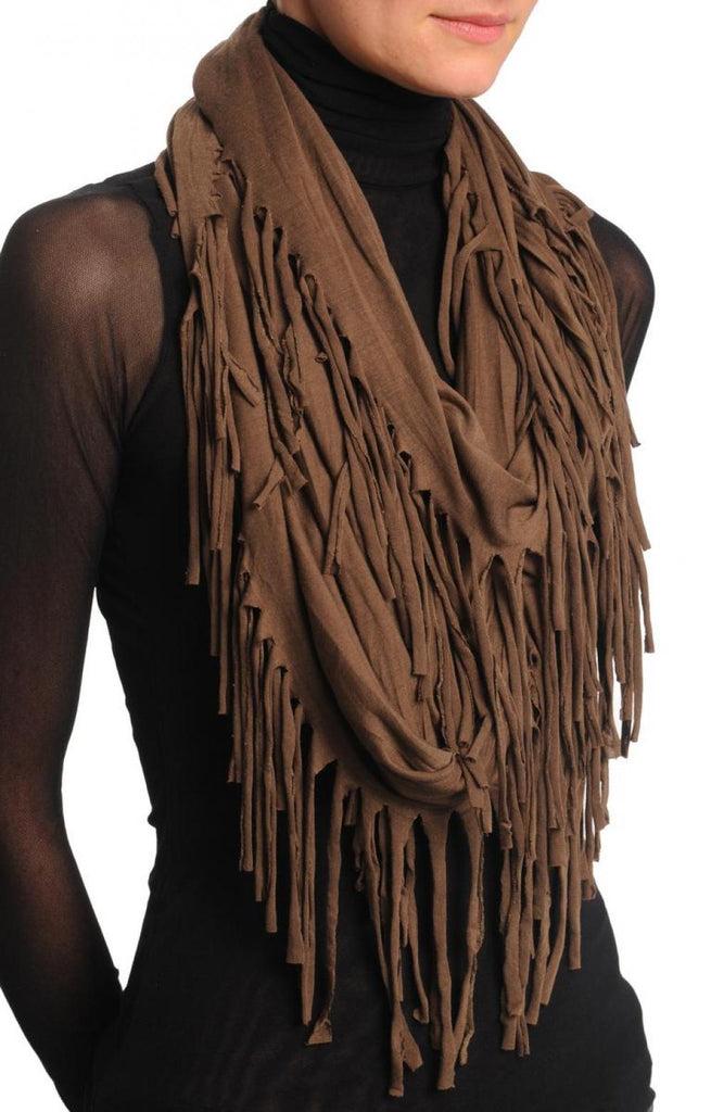 Liss Kiss Russet Brown With Tassels Snood Scarf - Snood